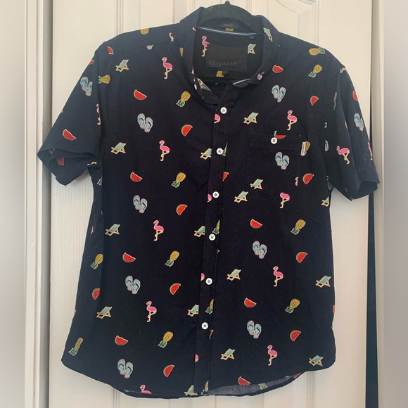 Fun Summer Shirt Flamingos, Beach. Hairs, Flip Flops with Navy background - Picture 1 of 4